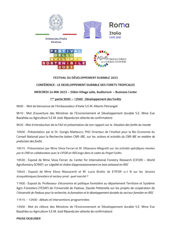 Programma del Festival dello Sviluppo Sostenibile 2023, Rep. Congo